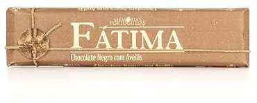 Tablette de chocolat noir aux noisettes Fátima - 300 g - Chocolat sans gluten - Tablette de chocolat, noisettes et sucre - Texture lisse et onctueuse - Produit gourmet portugaise