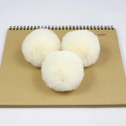 15 Stück Kunstfell Pompon Fellbommel 6cm Kunstfell Bommel Fellbommel Pom Pom DIY mit Gummiband Kunstfell Pom Ball für Mützen Schlüsselanhänger Schals Tasche Strickmütze Zubehör -Beige Weiße
