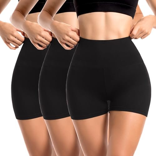 Sanpetix Sports Shorts Damen, High Waist Blickdicht Leggings Shorts für Damen Schwarz 3 Pack SM