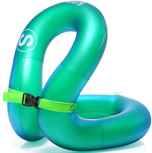 STLOVe Swim Vest, Two-Ply Kids Swimming Float, Children Pool Float Ring with Safety Strap, Thickened Inflatable Swim Jacket Kids Pool Swimming Ring for 30-60kg 6-10 Age Boys Girls-Green