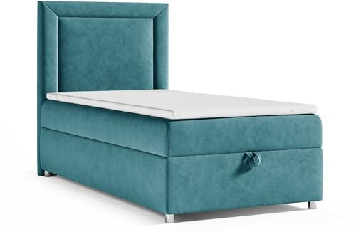 Best For Home Trinity K3 Einzelbett 90x200 – Boxspringbett mit Bonellfederkern, Matratze, Topper und Bettkasten | Polsterbett mit Stauraum und chicem Kopfteil - mit Lieferung