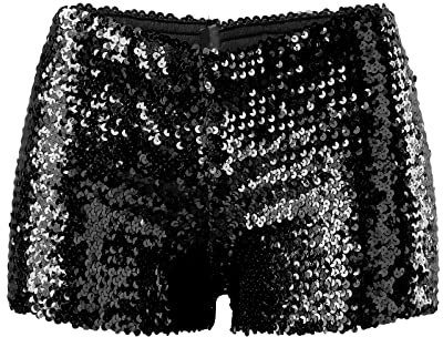 Womens High Waisted Sparkly Sequin Shorts Hip Hop Sexy Casual Evening Night Club Dance Party Jazz Shimmer Glitter Shorts Clubwear Streetwear Trendy Summer Beach Hot Short Pants Black