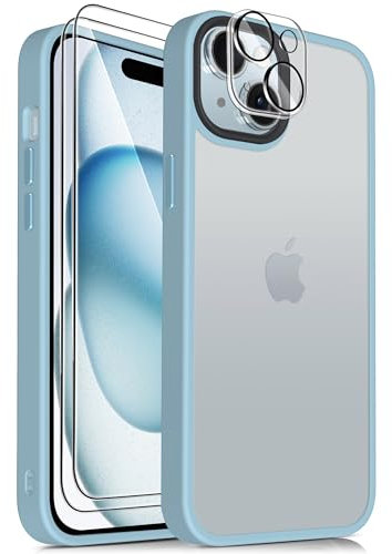 Mootobo 4 in 1 Designed for iPhone 15 Case Built-in 2 Screen Protector and Lens Protector, 10FT Military Grade Drop Protection Case with Anti-Fingerprint Matte Back 6.1 inch - Blue