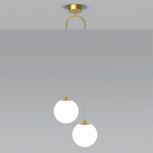 YKSJDFH Luminaire Suspendu Moderne en Forme de Globe en Verre à 2 lumières Blanc, luminaires Suspendus en Aluminium Noir/Or avec Abat-Jour en Boule de Verre, Lustre réglable à Double extrémité pour