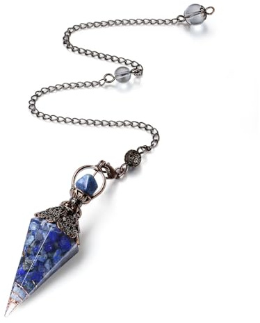 Pendel Lapislazuli Kristall Harz Heilsteine Natürliches Kristalle Deko | AWARDSEN Pendulum Sechseckiges Edelstein Esoterik Geschenke für Hexerei Zeremonie, Wahrsagen, Reiki Heilung und Esoterik