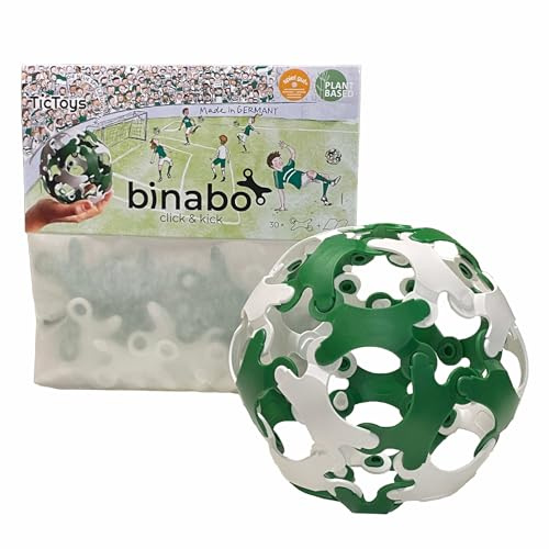 BINABO Click & Kick - Konstruktionsspielzeug Fußball-Set | Bauen deinen eigenen Ball | Kreatives Spiel für Fans | Flexibel, Robust & Öko-Freundlich | Ideal für Freestyle-Tricks (grün-weiß)