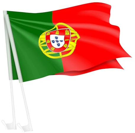 Piersando Autofahne Set 2 Stück Auto Fahne Fussball EM WM Länderflagge Fanartikel Land Flagge Autoset Eishockey Handball Basketball Portugal