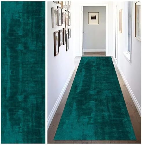 ZUZEKU Teppich Läufer Flur Küche rutschfest Waschbar 100X300cm Modern Küchenläufer Flurläufer Lang Polyester Dunkelgrün Teppichläufer für Korridor Schlafzimmer Wohnzimmer Meterware Eingang