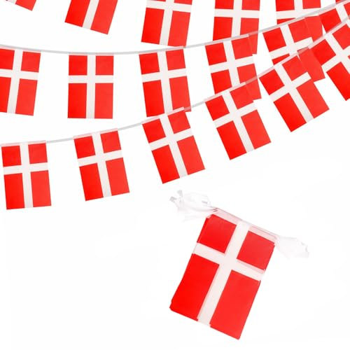 10 m Dänemark-Flaggen, Wimpelkette, Dekoration, 30 Flaggen, Dänemark-Wimpelkette, Dänemark-Flaggen, Wimpelkette, Banner für Ukraine, Unabhängigkeitstag, Party-Dekorationen