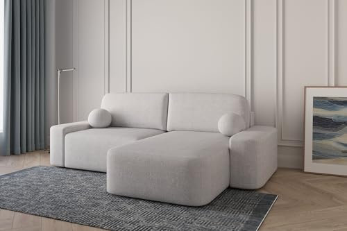 Ecksofa Lisbon – Ottomane beidseitig montierbar, Ecksofa aus Bouclé, Couch für Wohnzimmer, Schlafsofa Sofagarnitur Sofa Eckcouch L-Form mit Bettkasten und Schlaffunktion - (Hellgrau (Anthology 15))