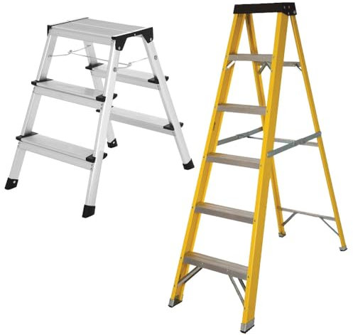Excel Heavy Duty Fibreglass 5 TreadLadder with 3 Step Hop UpLadder, Heavy Duty 5 Treadsladder, foldableladder, foldingstepladder, lightweightstepladder, fibreglassstepladder, 3 Tread Folding