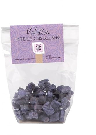 TERRE DE ROSE - Fleur de violette entières cristallisées 50g - produits artisanaux français - made in France - effet et goût garantis - produits à base de violette-bonbonsartisanaux
