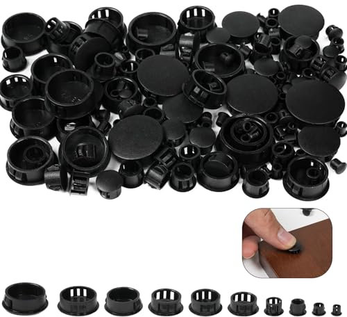 VEPEPE 150 PCS Black Plastic Hole Plugs, 6/8/10/12/16/20/22/25/28/30 mm Black Screw Covers Plugs Set, Plastic Blanking Plug for Holes Cover Caps, Plug for Cabinet Furniture Locking Hole