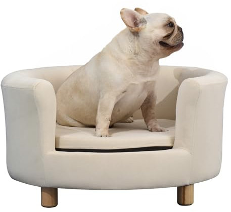 PawHut Gepolstertes Hundesofa mit Rückenlehne und abnehmbarem Kissen, Indoor-Katzenbett, 65x64x37 cm, Creme