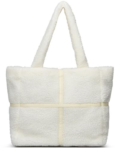 unisoul Plüsch Handtasche Damen Puffer Tote Bag - Große Flauschige Shopper Damen Schultertasche Kunstfell Teddy Tasche Einfarbig Henkeltaschen Winter Umhängetasche Mädchen Furry Stepptasche Beige