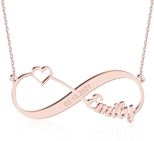 UMAGICBOX Custom Infinity Name Necklace with Heart | Personalized Jewelry Gift for Her | Unique Keepsake for Birthdays, Anniversaries, and Special Occasions (Rose Gold)