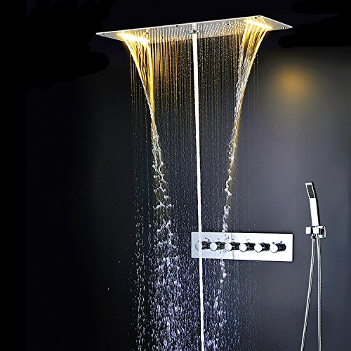 Colonne De Douche,Multifonctionnel Colonne Douche Encastrable,Colonne De Douche Thermostatique Chromé,Douche De Tête 70 Cm,5 Modes De Douche,Avec Douchette À Main Colonne De Douche Sans Mitigeur