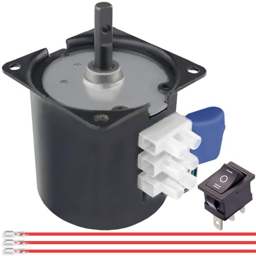 JYUDAUFU 60KTYZ Synchronmotor 30RPM AC 220V CW/CCW Drehgetriebe-Schüttel-Permanentmagnetmotor mit Halterung, 3-Positionsschalter, Federdraht, für Elektrogeräte/Stufenlampe/Automation/DIY