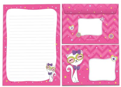 Briefpapier-Set Briefblock mit Umschlag für Mädchen Kindermotiv Katze Briefbögenblock liniert (Block A5 mit 25 Blätter + 15 Umschläge)