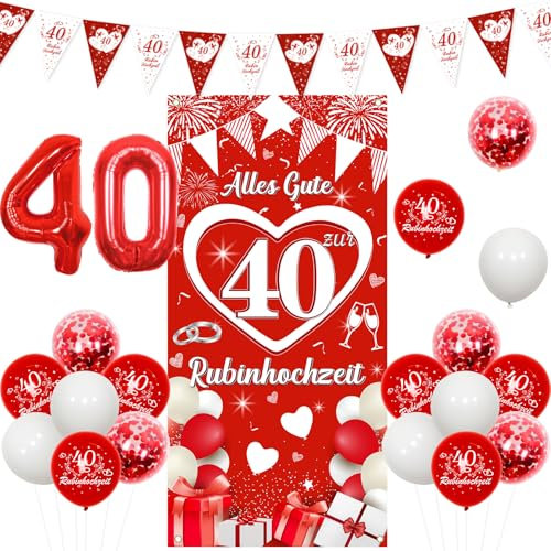 Kreatwow 40 Hochzeitstag Deko Rubinhochzeit Deko Alles Gute 40 Zur Rubinhochzeit Tür Banner Rubin Hochzeit Girland Banner 40th Wedding Anniversary Decorations 40 Folienluftballon für Eltern Paare