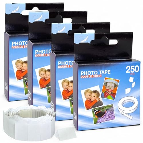 MIJOMA Lot de 1000 pastilles adhésives double face pour photo, sans acide, résistantes à l'archivage, idéales pour les albums photo, le scrapbooking, les livres d'or et plus encore - Avec languette de