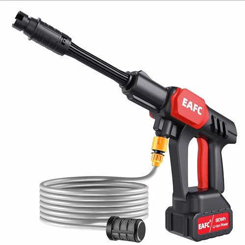 Pistola de Alta Presión Limpiador de Alta Presión Portátil 100Bar/500PSI y 1500mAh/600W y Baterías 48V Set de Pistola Hidrolimpiadora Inalámbrica, Recargable para Limpiar Coche, Terraza, Jardín