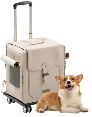 Galatée Sac à dos pour animal domestique avec roulettes, poussette pour animal domestique, sac de voyage pour chien avec roues roulantes amovibles, sac à dos pour chien avec fenêtres d'aération en