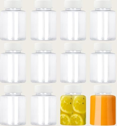 Mini Bouteille 12 Petite Bouteilles en Réutilisables de 100ml avec Bouchon Hermétique, Mini Bouteille en Portable Pour Jus de Fruits, Jus de Gingembre, Pilules Santé et Whisky