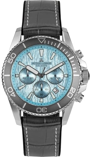JACQUES LEMANS 1-2206E Herrenuhr Liverpool Diver Silikonband mit Leder Oberfläche Chronograph 20 ATM