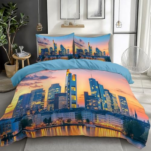 Generisch Gelb Bettwäsche 135x200 cm Frankfurter Skyline Bettbezug mit Reißverschluss Weiche Baumwolle Mikrofaser Bettwäsche-Sets für Kinder Jungen Mädchen Jugendliche