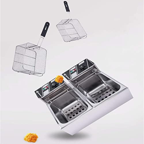 SFNIOKFG Freidora Comercial de Doble Tanque 20L Freidora Eléctrica Profesional 5000W Freidora con 2 Cestas para Freír y Tapa, para Freír Alimentos Cocinar