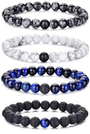 RANKEEF Perlenarmband Herren 8 mm Perlenarmbänder Set | Stretch-Armbänder Herren Verstellbares Schwarzes Kristall-Perlenarmband Perlen Armband