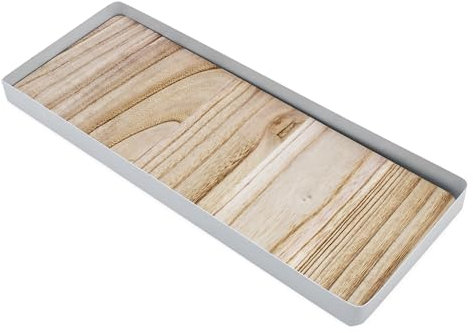 Kerzentablett mit Metall Rahmen und Holz Boden 45 cm x 18 cm - weiß - Dekotablett schwarz Natur rechteckig mit Rand - Serviertablett Kerzenbrett Weihnachten Advent Geschenk Tablett