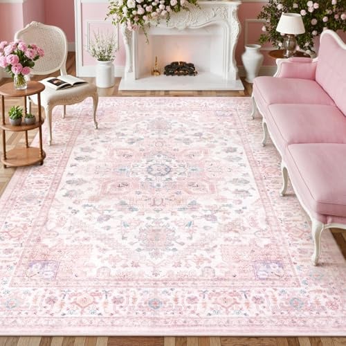 LIVEBOX Waschbarer Teppich, groß, Vintage-Stil, Tribal-Wohnzimmerteppich, orientalisch für Schlafzimmer, rutschfest, Retro-Medaillon-Teppich, Druck, Used-Look, für Esszimmer, Kinderzimmer, Wohnheim