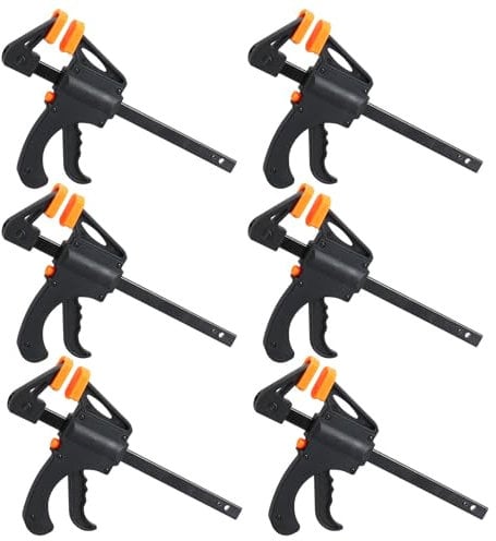 6Pcs Clamps for Woodwork, 4 Inch F Wood Clamps, Quick Grip Clamp, Ratchet Bar Clamp, Quick Release Clips, One Handed Clamp for Woodwork, Handmade Craft, DIY, Clamping