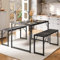 Bealife Conjunto de Mesa de Comedor 3 en 1, Mesa con 2 Bancos, Estructura de Acero, Patas Ajustables, Superficie fácil de Limpiar, diseño Compacto para Cocina y Comedor（Negro）