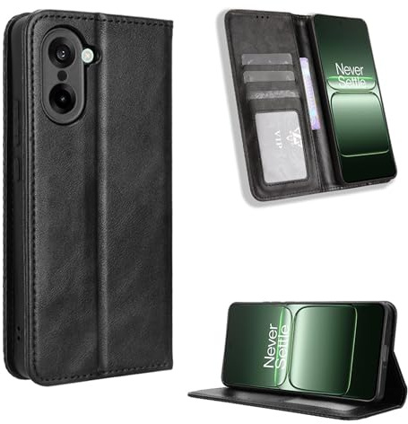 Fitudoos Handyhülle für Oneplus Nord CE 5 Hülle Leder, Premium Leder Klapphülle [Kartenschlitzen] [Magnetverschluss] [Standfunktion] [Anti-Fall] [Anti-Kratzer] - Schwarz