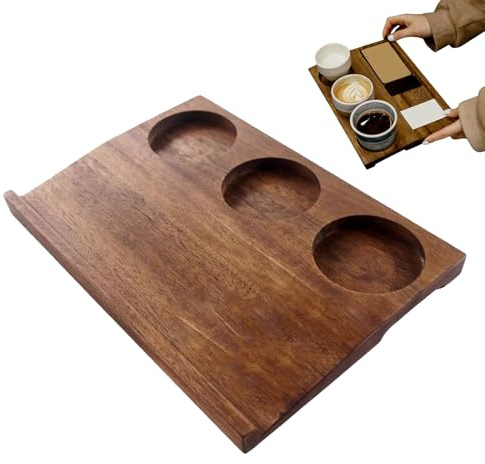 Plateaux De Service en Bois,Porte-Tasses à Café | Plateau De Service Rétro À Trois Compartiments pour Petit Déjeuner Repas Boissons Apéritifs Café Table Dîner Fêtes Collations