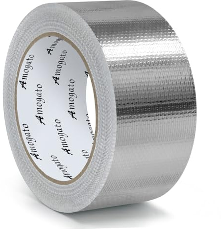 AMOGATO Fiberglass Aluminum Foil Tape 2 inch x 66 Feet - High Heat Resistant (500°F) for Exhaust Pipe Repair, Muffler, Automotive & HVAC Duct Sealing - Heavy Duty, Flame Retardant, Easy Tear