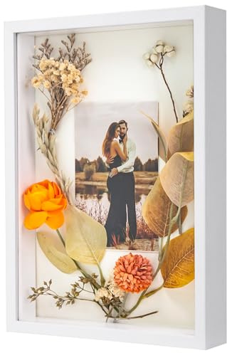 WISYOK 3D Shadow Box Frame, A4, 3 cm Deep Box Frame, White, Wooden | Shadow Box Frame, Box Frames for Crafts 3D Deep, Display Frame for Photos, Artworks, Memory Tickets, Home Decor & Gift