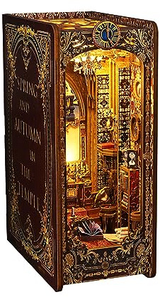 BRABOSTON BookNook Holz-Buchstütze, Modellbausatz mit LED-Licht, für Jugendliche und Erwachsene, Miniatur-Buchecke für Erwachsene und Kinder