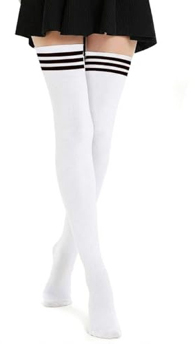 Toumett Striped Over Knee Thigh High Long Socks,Thigh Highs Stockings,Over Knee Womens,Over The Knee Socks,Black for Women,Extra Thin Stripes Tube Tights Casual Boot for Ladies Girls Daily Wear