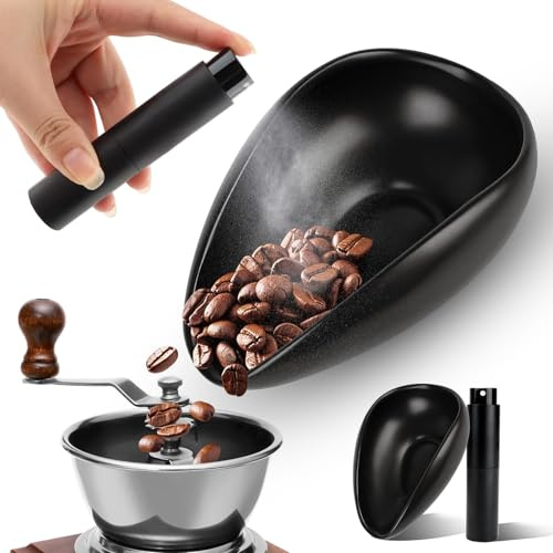 Coffee Bean Dosing Cup and RDT Spray Bottle Set, Ceramic Dosing Cup Espresso Accessories, Measuring Tray for Coffee Tea, Black