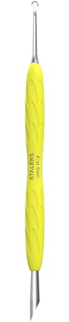 Staleks UNIQ PQ-11/2Y Professioneller Nagelhautschieber, gelber Silikongriff, Maniküre, Pediküre, Edelstahl, sterilisierbar (Ring + Schieber) + Set – 2 Stück (1 Stück)