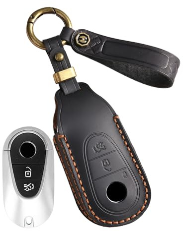 Rondrive Housse en cuir pour clé de voiture Compatible avec Mercedes E S C-Classe W206 W223 2024 2026 GLC X254 S206 CLE 2025 C220 EQE V295 EQS Housse de clé de voiture Couvercle de clé Pochette de clé
