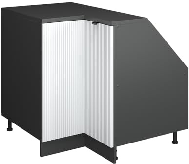 Vicco Eck-Küchenschrank für Dachschrägen R-Line, Weiß Riffel, 75.6 cm mit 1 Tür, Schrankkorpus 60 cm Tiefe, zur freien Kombination innerhalb modularer Küchensysteme