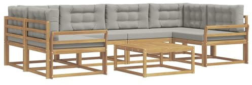 vidaXL Outdoor-Sofagarnitur mit Kissen 5 pcs Weiß und Hellgrau, Moderner Gartensofa, Outdoor-Sitzgruppe für Patio-Relax, Lounge-Set aus Akazie, ideal für Pool und Garten