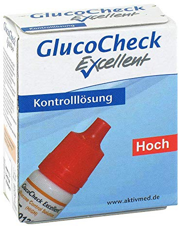 GlucoCheck Excellent Kontrolllösung hoch – 4 ml Glukoselösung zur Funktionskontrolle Ihres Blutzuckermesssystems