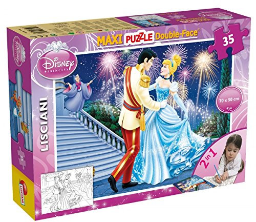 Liscianigiochi - Puzzle Disney Prinzessin Cinderella - Maxi Puzzle 35 Teile - Doppelseitig - Rückseite zum Ausmalen - Lehrreiches Spiel - Ab 3 Jahren