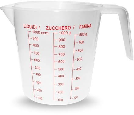 Cantini LIFE CHIC Caraffa Graduata 1 Litro, Misuratore Liquidi, Zucchero, Farina, In Plastica Resistente, per Cucina e Pasticceria